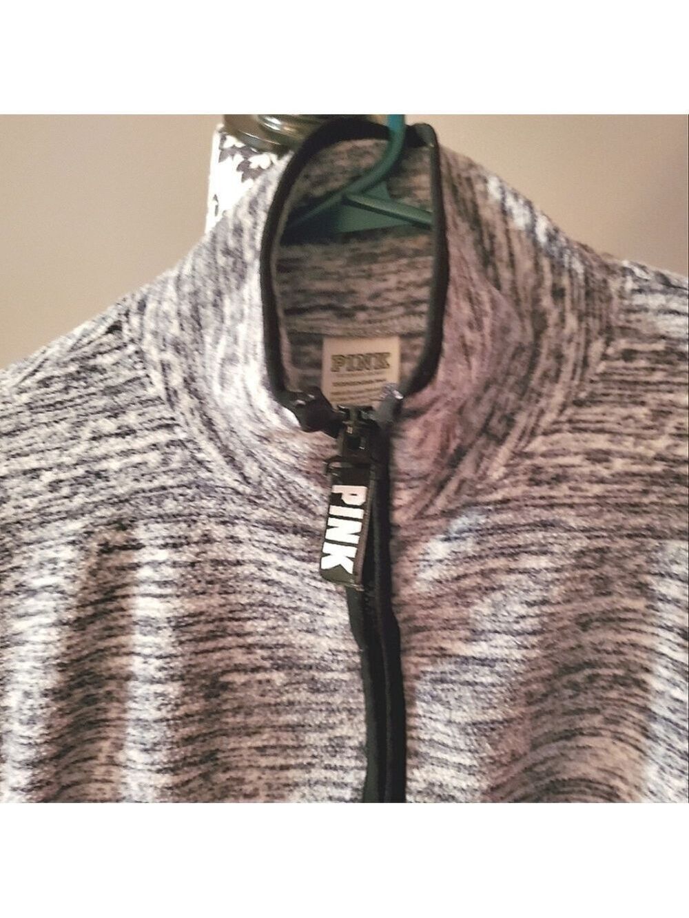 PINK Victoria's Secret Y2K Cropped Sweatshirt Half Zip Heathered Gray XSmall - Picture 5 of 8